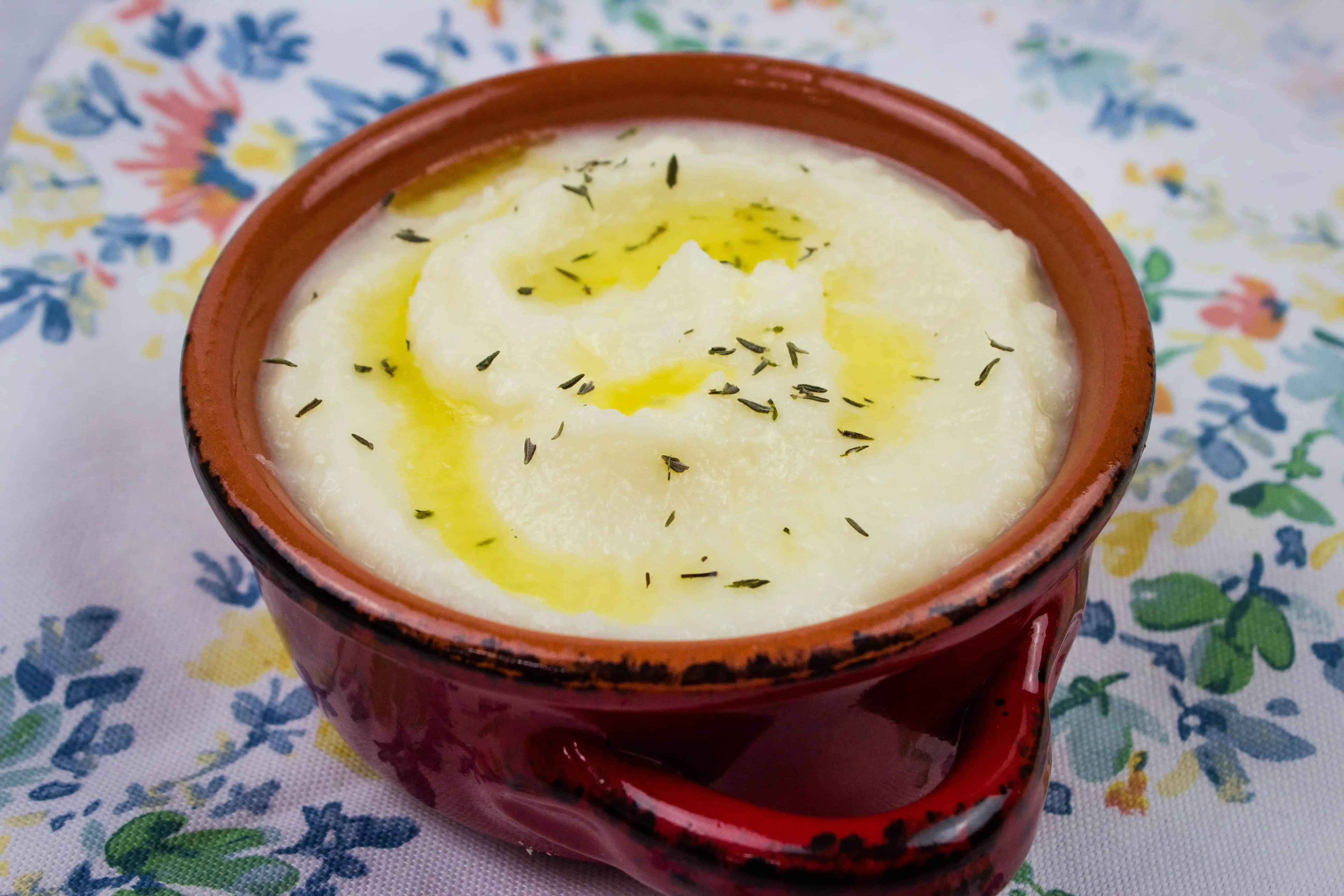 Mashed turnips in a serving dish.