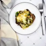 easy keto philly cheesesteak stacks on a plate with a napkin