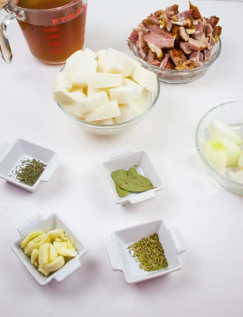 Prepped ingredients to make keto pot roast with bacon.