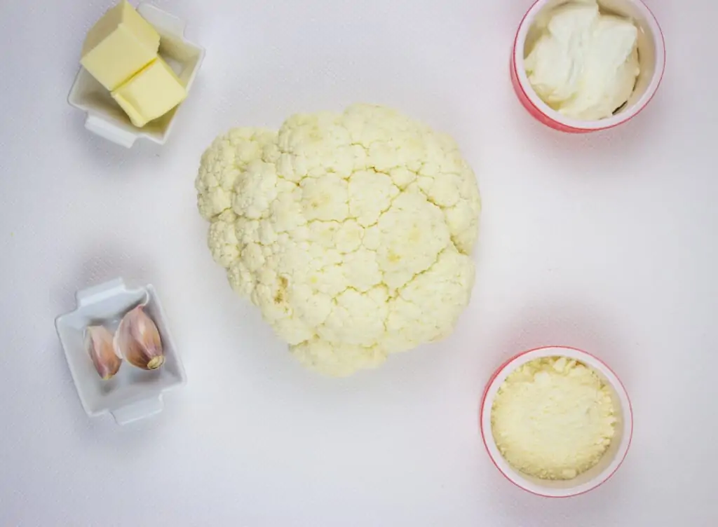 Ingredients to make keto cauliflower mash