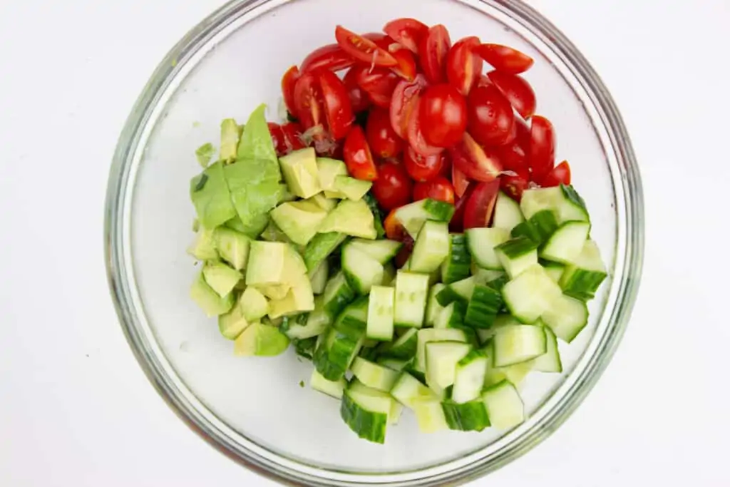 all ingredients diced and in a bowl ready for mixing.