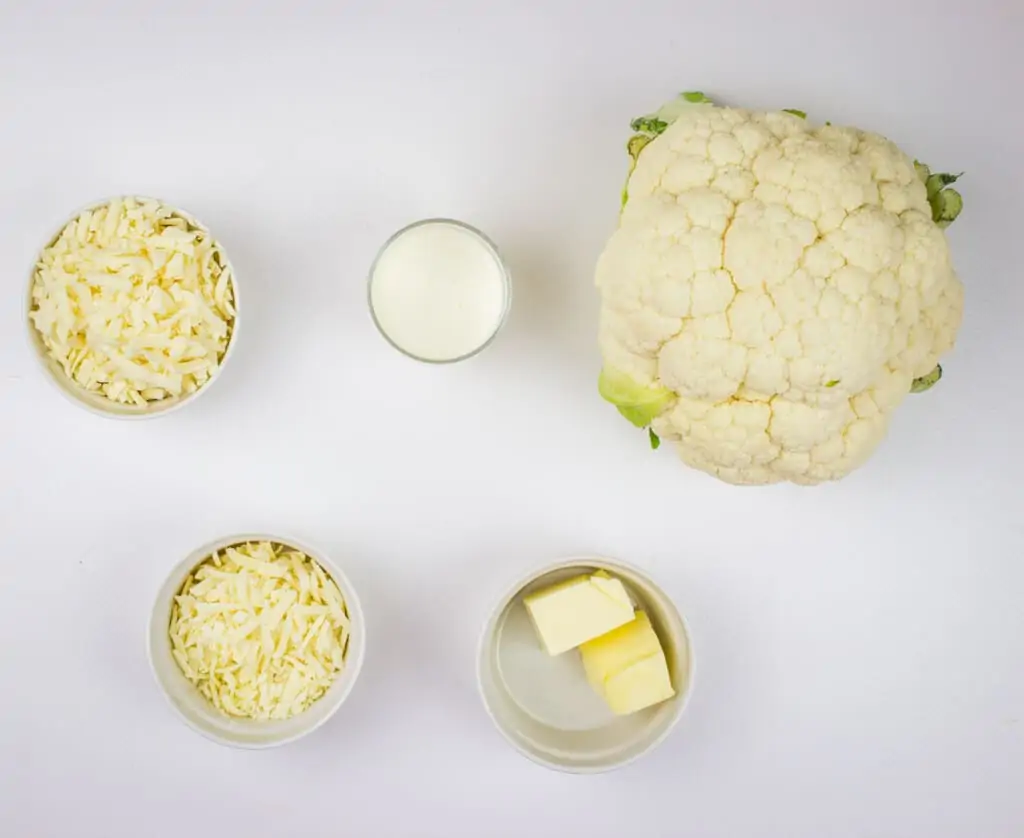 Ingredients to make cheesy mashed cauliflower.
