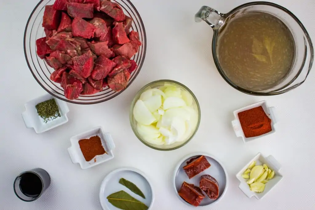 prepped ingredients to make Hungarian keto goulash