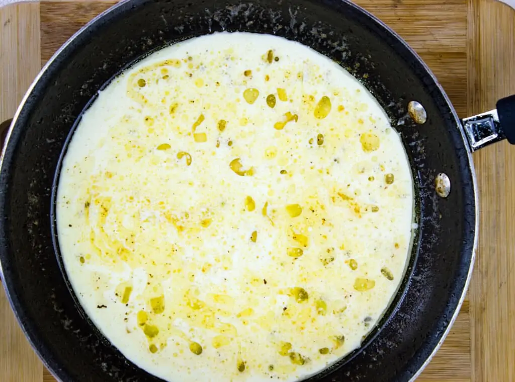 Cream added to the skillet