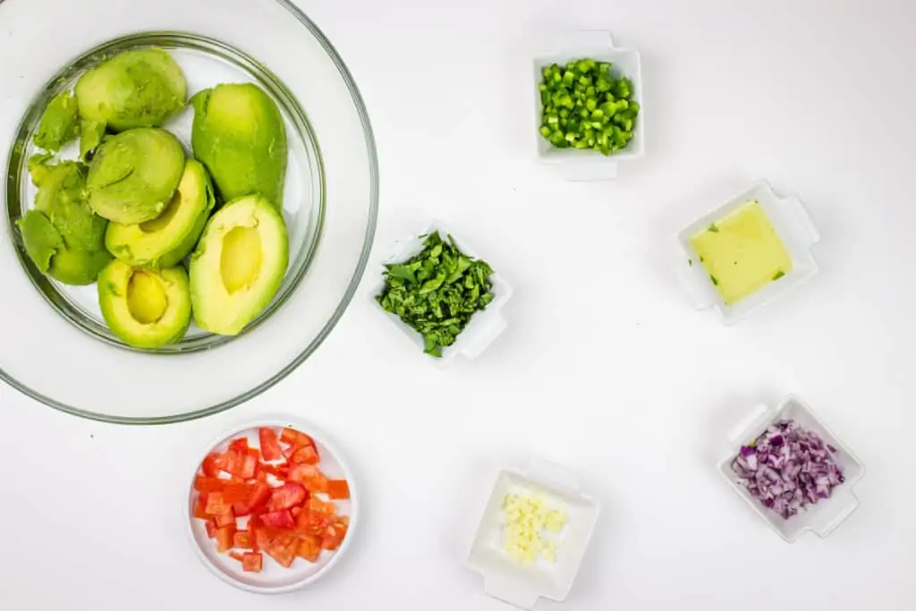 prepped ingredients to make keto guacamole