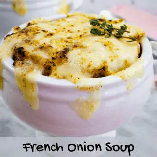 keto french onion soup in a white bowl