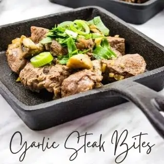 keto steak bites on a black serving dish