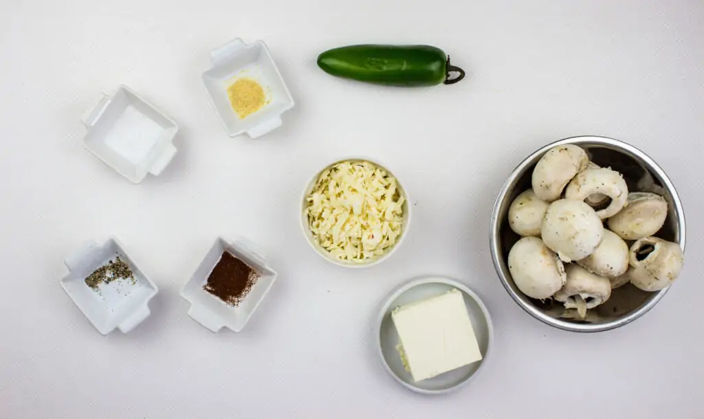 ingredients to make jalapeno and cream cheese stuffed mushrooms
