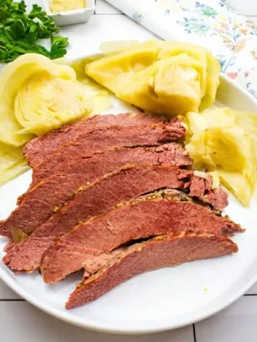 instant pot keto corned beef and cabbage on a plate