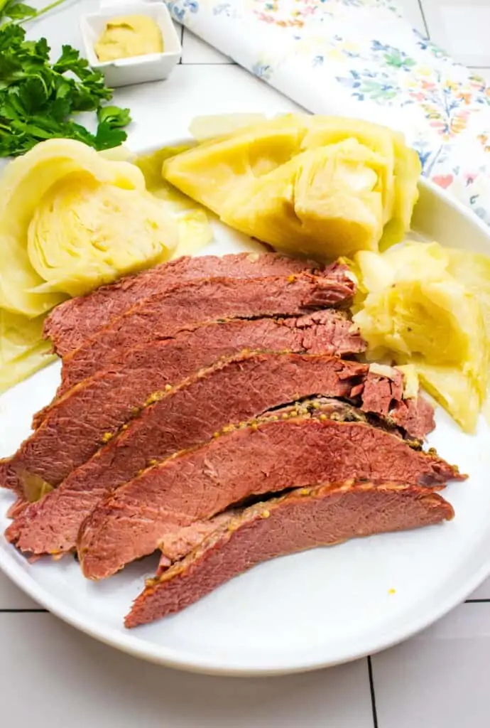 instant pot keto corned beef and cabbage on a plate