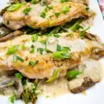 keto chicken marsala on a white platter