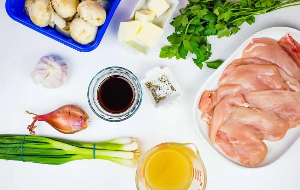 Ingredients to make keto chicken marsala.