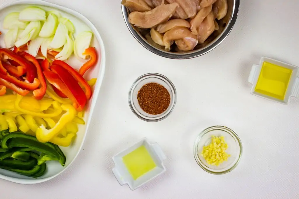 prepped ingredients to make keto chicken fajita skillet