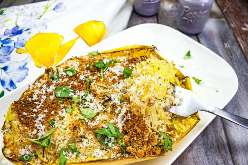 air fryer spaghetti squash with parmesan on a platter