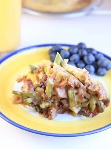 keto breakfast casserole on a yellow plate