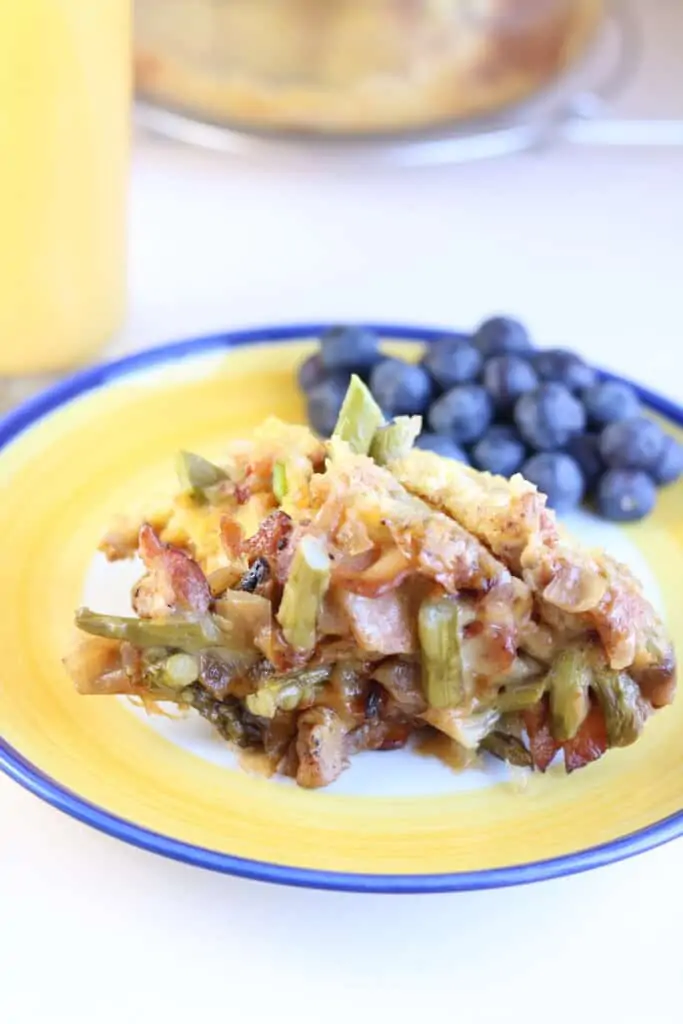 keto breakfast casserole on a yellow plate