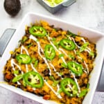 keto taco casserole in a square casserole dish