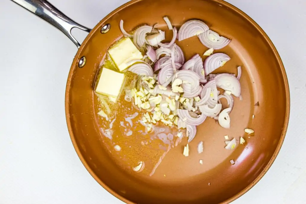 cooking shallot and garlic in butter