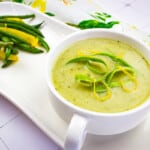 Keto Cream of Asparagus Soup on a serving bowl