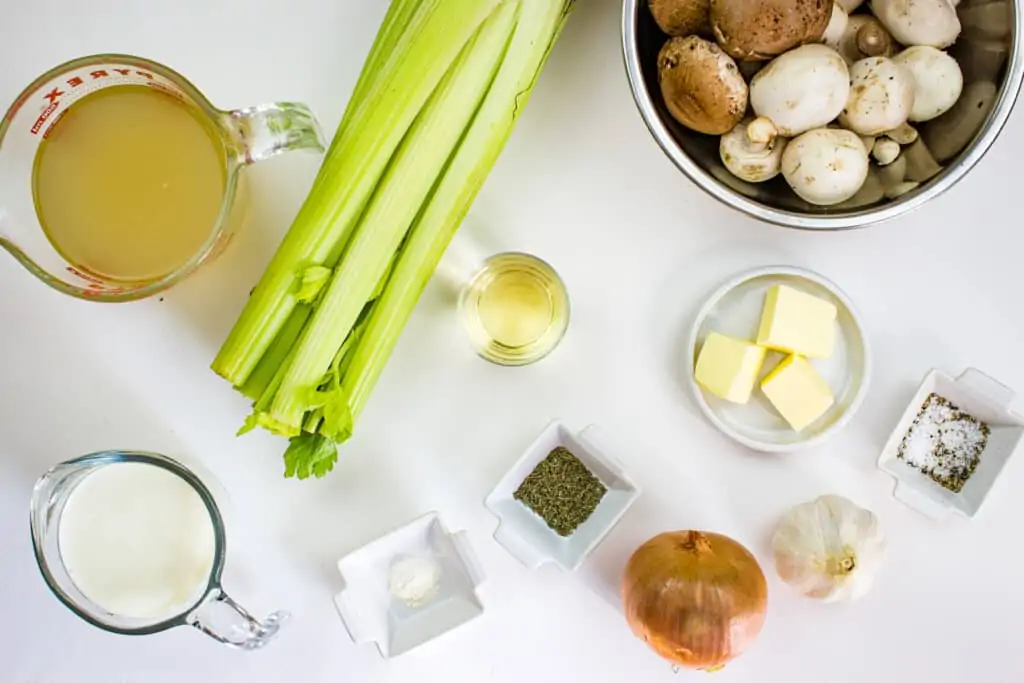 Ingredients to make keto Cream of Mushroom Soup