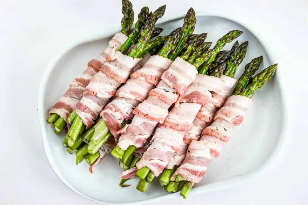 bacon-wrapped grilled asparagus ready for grill