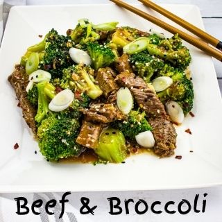 beef and broccoli on a plate