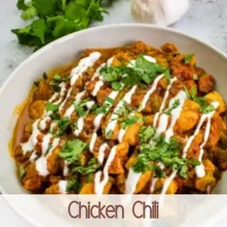 keto chicken chili in a bowl