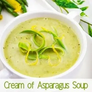 cream of asparagus soup in a bowl