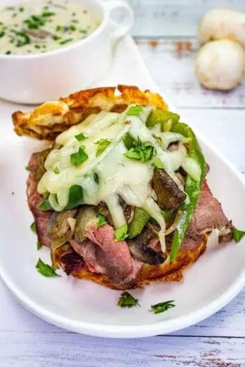 keto philly cheesesteak chaffle sandwich