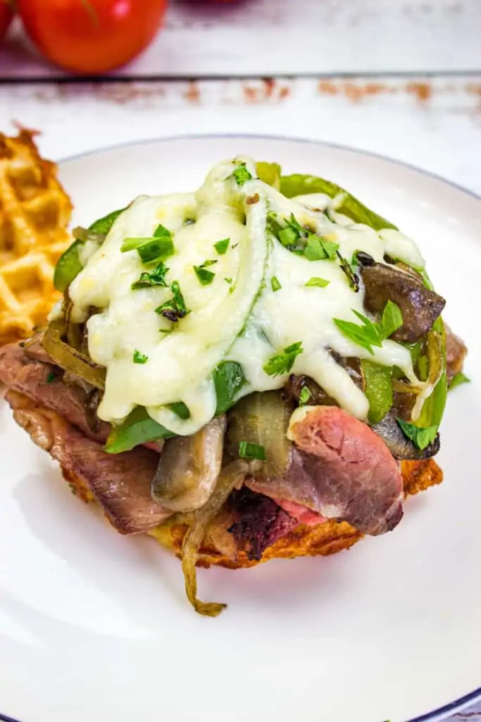 keto philly cheesesteak chaffle sandwich