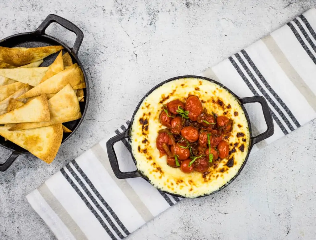 baked ricotta dip with parmesan and tomatoes