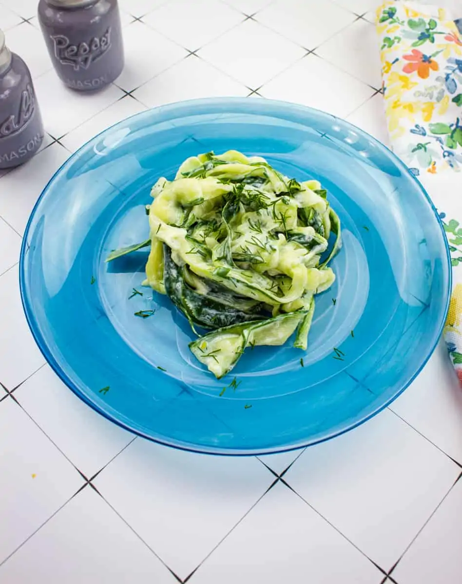 creamy keto cucumber salad on a plate