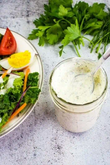 Dill pickle ranch dressing in a jar