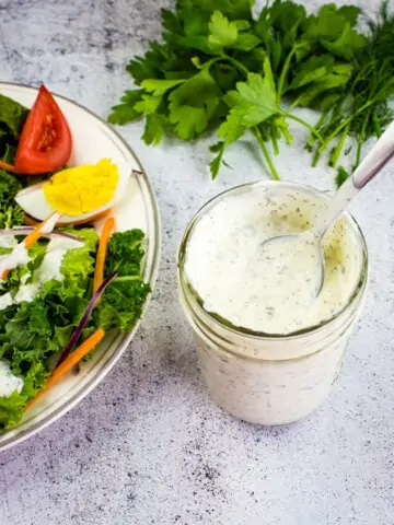 Dill pickle ranch dressing in a jar