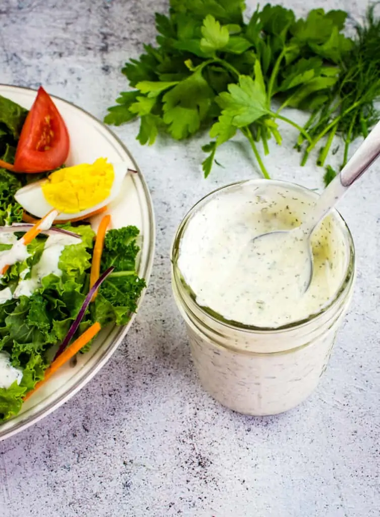 Dill pickle ranch dressing in a jar