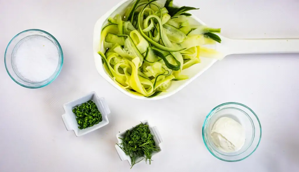 prepped ingredients to make keto cucumber salad with dill