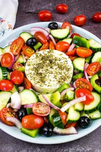 keto greek salad in a bowl