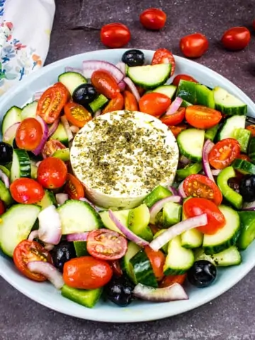 keto greek salad in a bowl