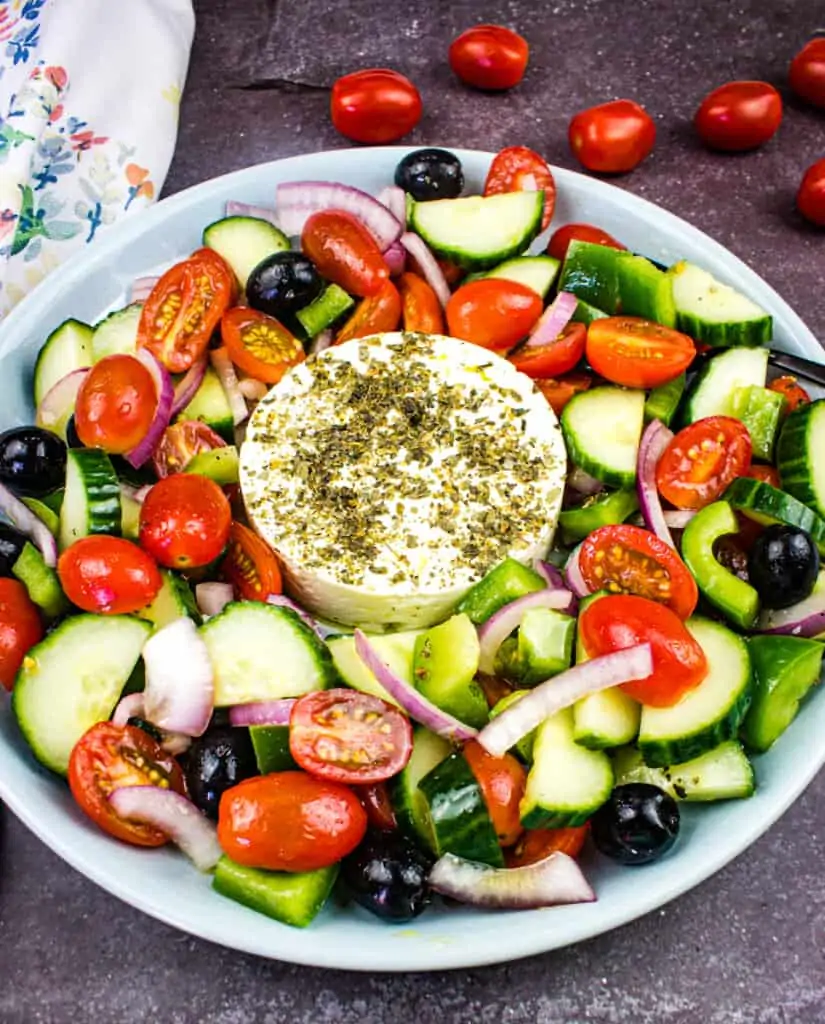 keto greek salad in a bowl