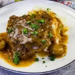 Keto Salisbury Steak with Mushroom sauce on a white plate