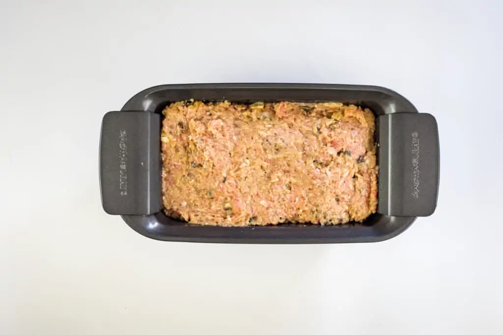 everything in a meatloaf pan and ready for oven