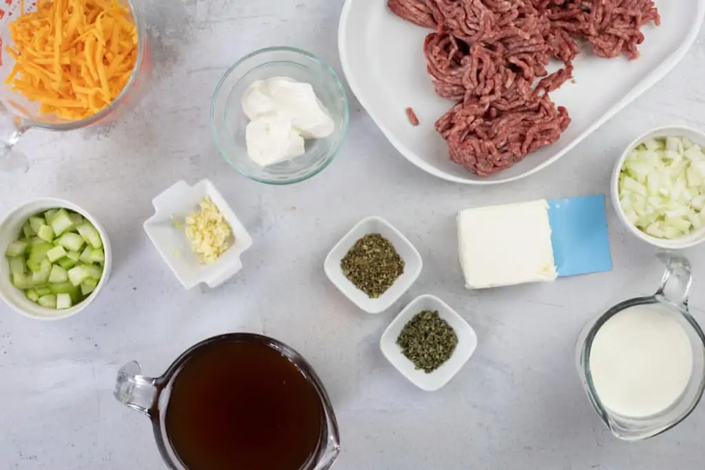 prepped ingredients to make keto cheeseburger soup