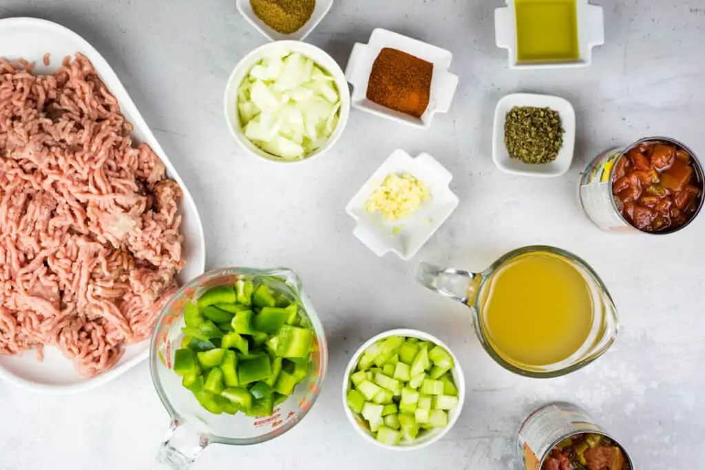 prepped ingredients to make keto turkey chili