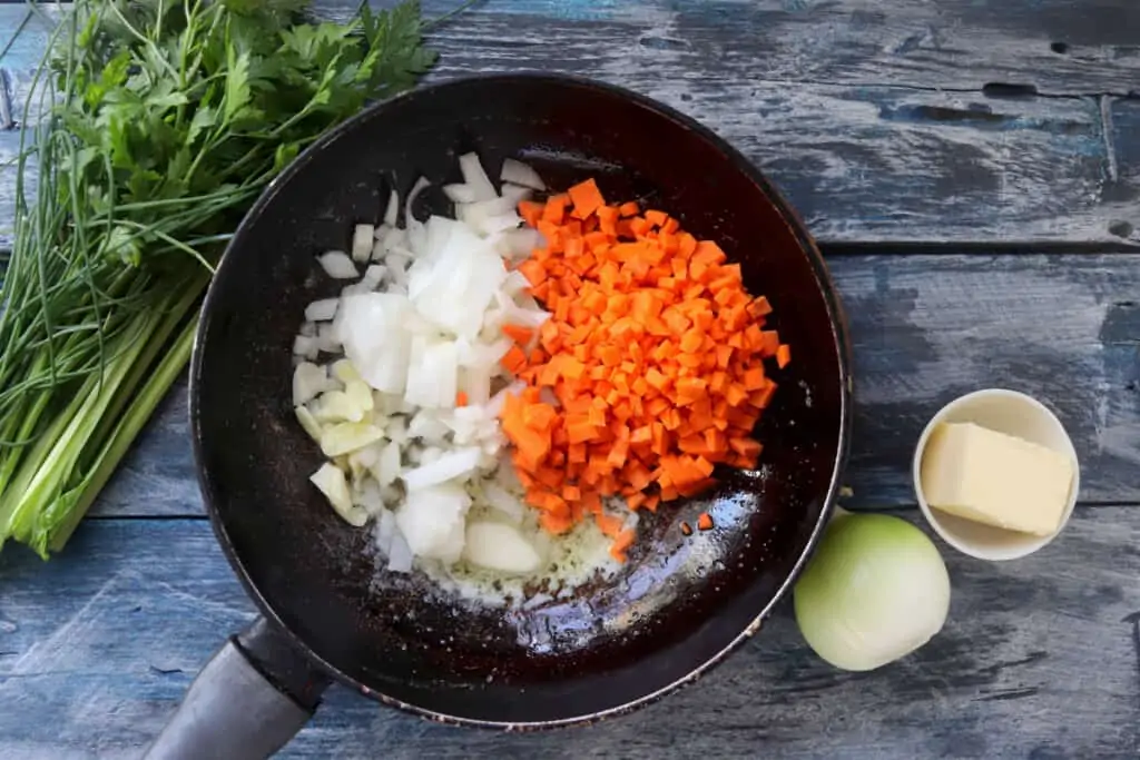 sautee the veggies to make keto stuffing