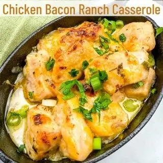 Chicken Bacon Ranch Casserole in a black dish.