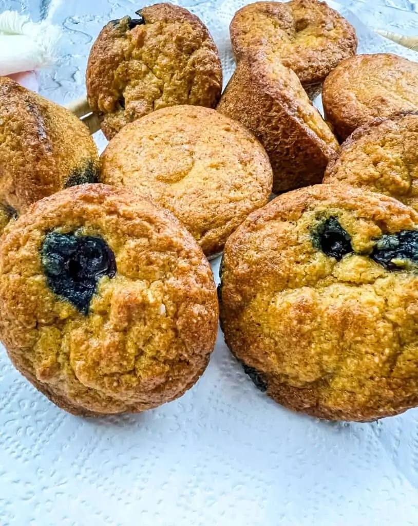 keto blueberry muffins in a pile