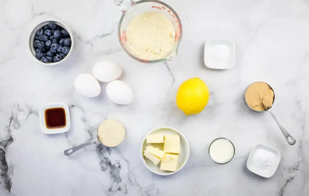 Ingredients to make keto blueberry muffins