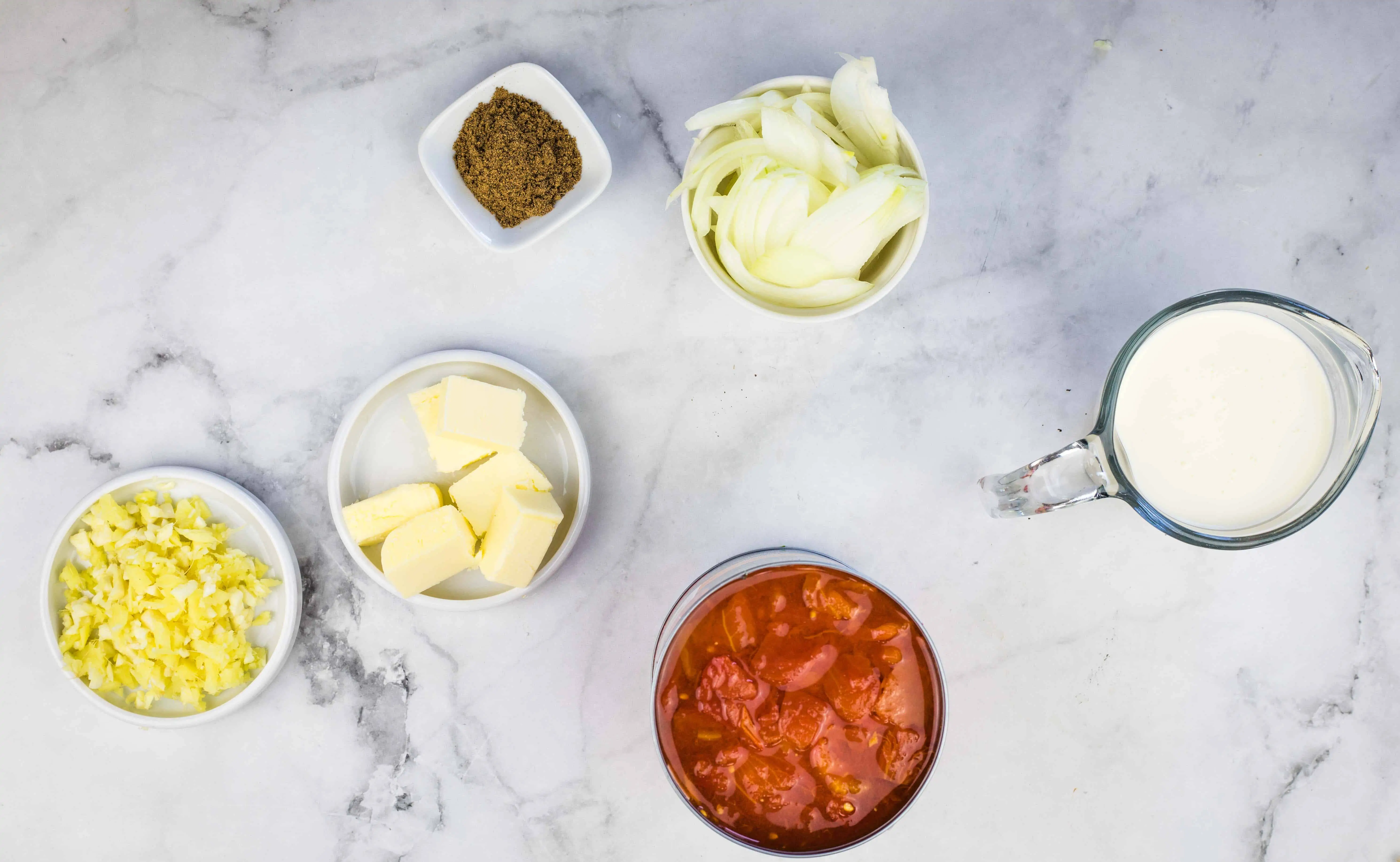 Ingredients to make the sauce for keto chicken tikka masala