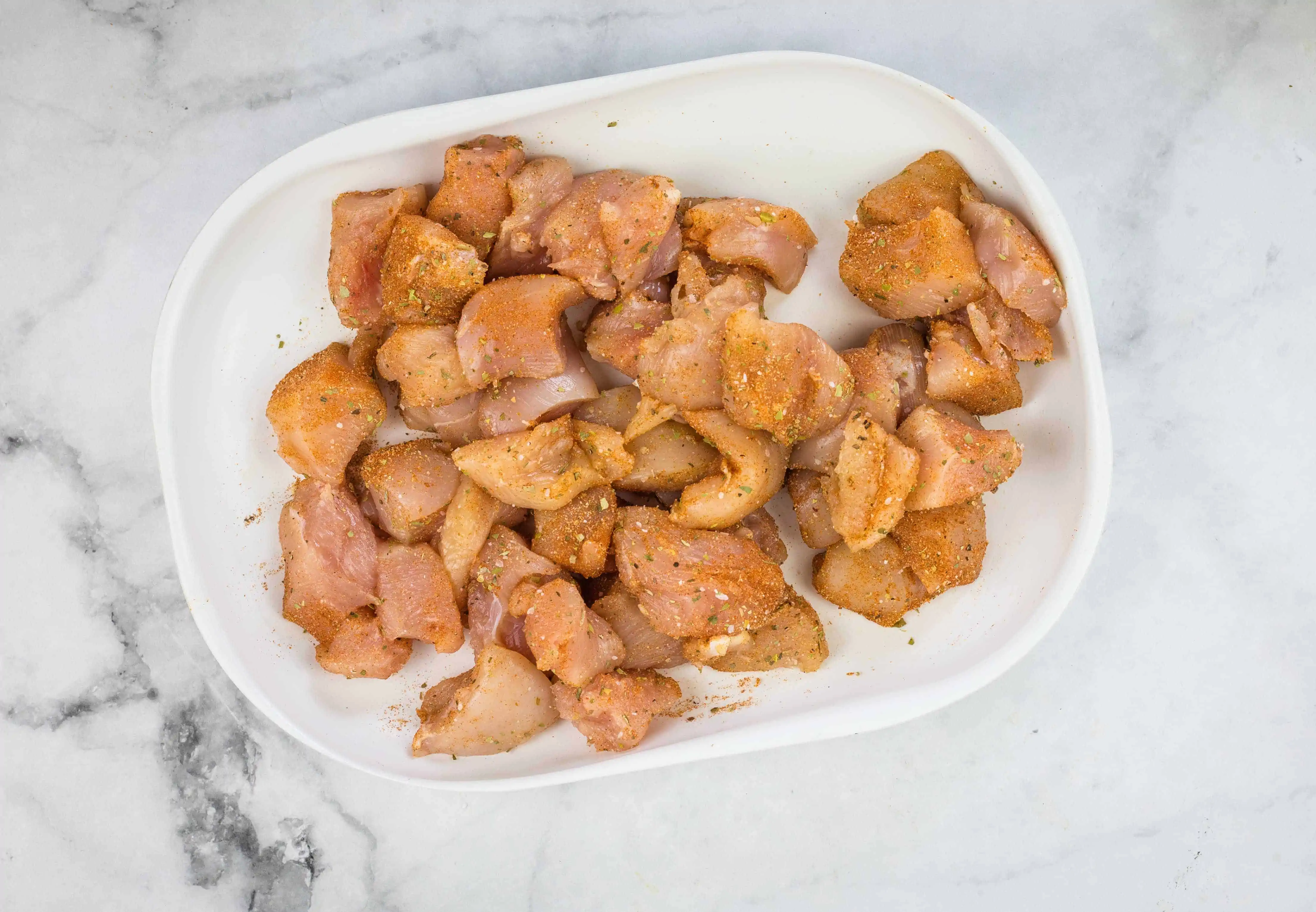 seasoned chicken to make keto garlic butter chicken bites with lemon asparagus