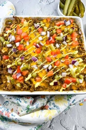 keto cheeseburger casserole in a casserole dish